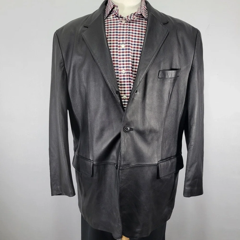 J. Ferrar Men's Three Button Leather Jacket‎ Coat Size XL BLACK